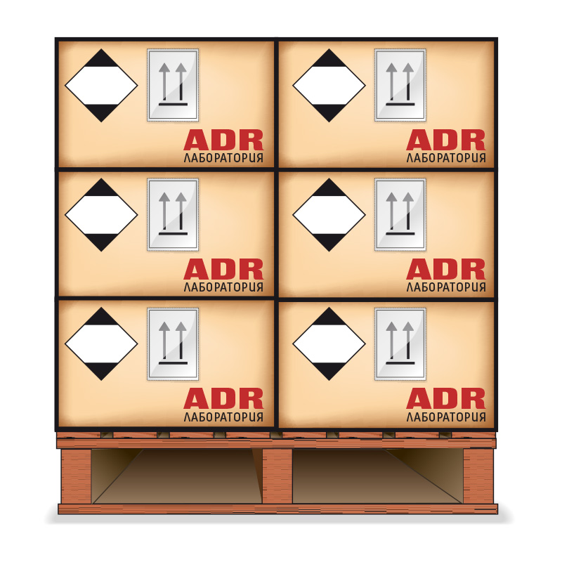 Упаковки с опасными грузами в ограниченных количествах сформированы в транспортный пакет и маркированы в соответствии с ДОПОГ/ADR