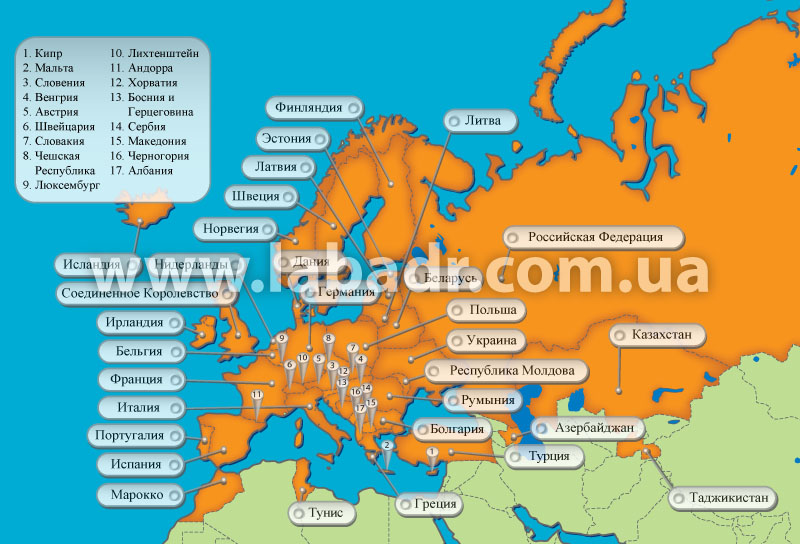 ДОПОГ/ADR страны-участницы, карта
