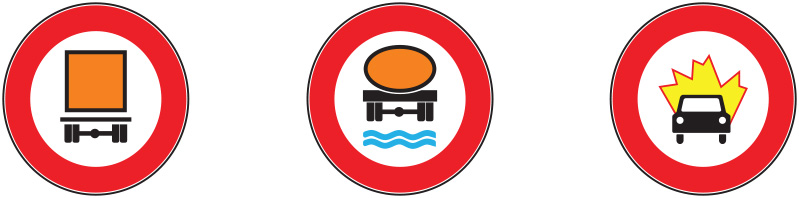 Дорожные знаки, которые используются для регулирования движения  транспортных средств, перевозящих опасные грузы